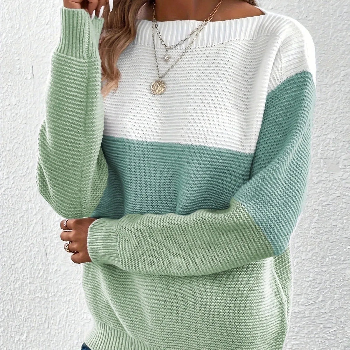 Midsommer™ | Elegant trøje med tri-color patchwork