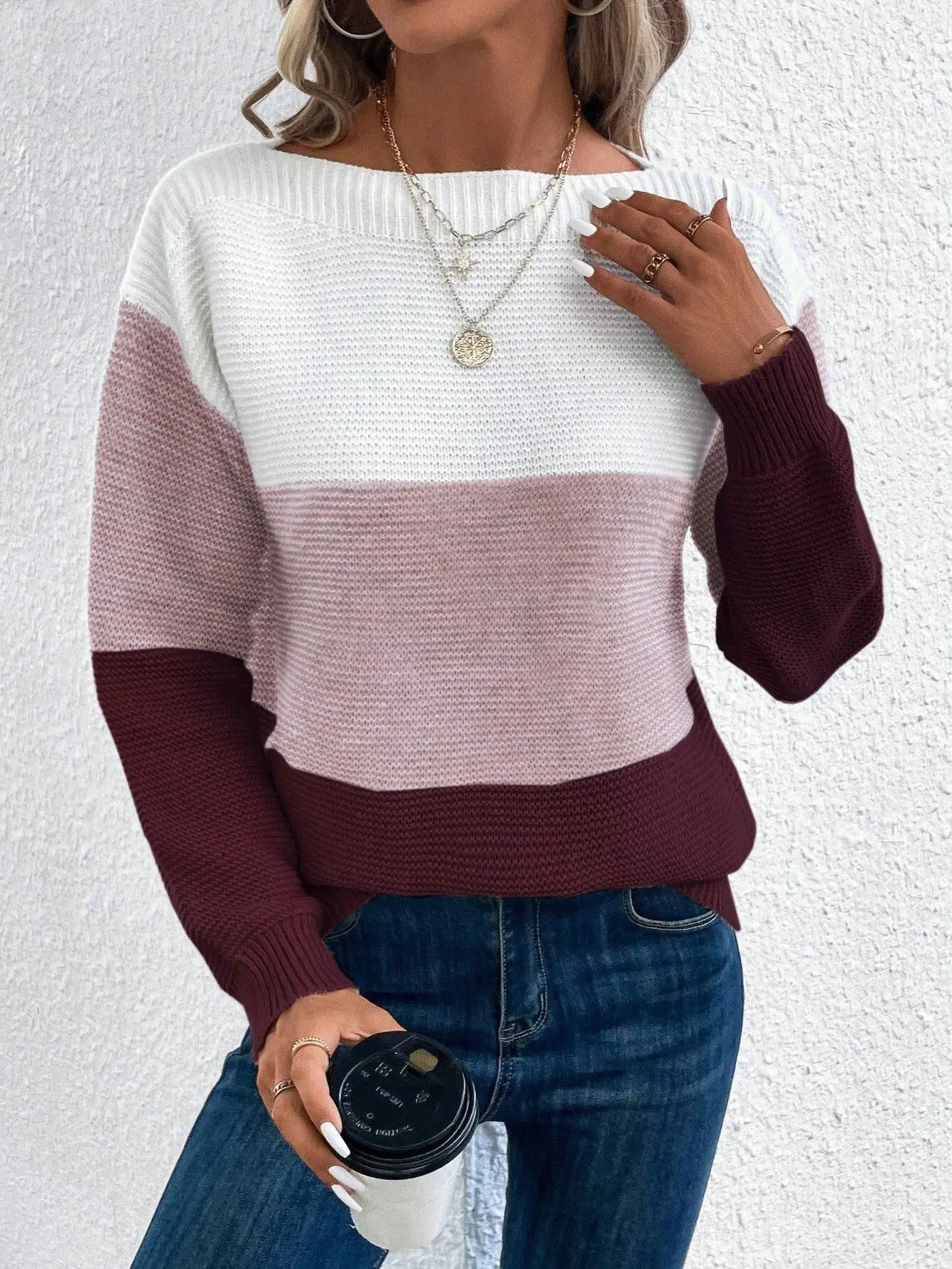 Midsommer™ | Elegant trøje med tri-color patchwork