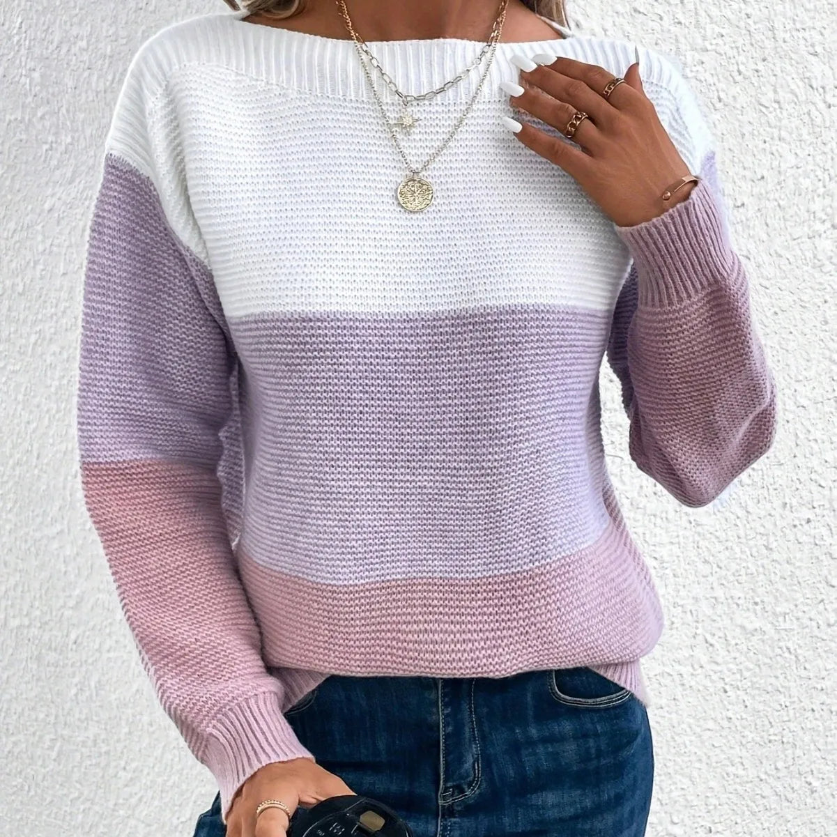 Midsommer™ | Elegant trøje med tri-color patchwork